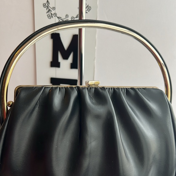 LOW START vintage black leather silver metal strap handbag - Picture 7 of 11